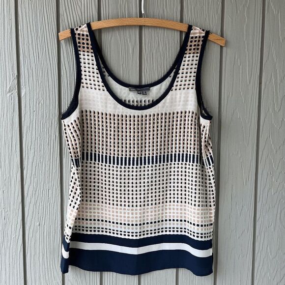 Vince Dot-Stripe Printed Silk Tank Top, Coastal Blue - Picture 3 of 8